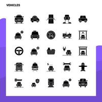 Conjunto de ícones de 25 veículos modelo de ilustração vetorial de ícone de glifo sólido para web e ideias móveis para empresa de negócios vetor
