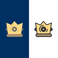 melhores ícones madrigais do rei da coroa plano e conjunto de ícones cheios de linha vector fundo azul