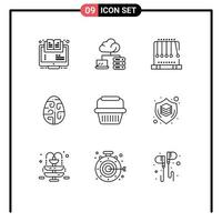 9 ícones criativos sinais modernos e símbolos de decoração de servidor de páscoa de férias swing elementos de design de vetores editáveis