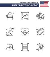 9 sinais de linha para o dia da independência dos eua amor mapa americano eua guiter editável dia dos eua vetor elementos de design