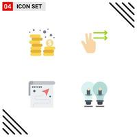 4 pacote de ícones planos de interface de usuário de sinais e símbolos modernos de elementos de design de vetores editáveis de posição correta de moeda de destino de dinheiro