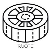 ícone de macarrão ruote, estilo de estrutura de tópicos vetor