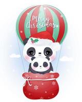 cartão de Natal com a linda mamãe e o bebê panda vetor