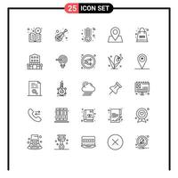 25 ícones criativos, sinais modernos e símbolos de localização de pacotes, termômetro de ponteiro musical, elementos de design de vetores editáveis