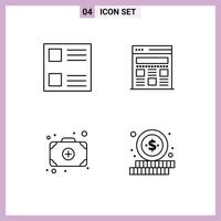 grupo de símbolos de ícone universal de 4 cores planas modernas de linha preenchida de interface on-line de caixa de seleção bolsa de dinheiro editável elementos de design vetorial vetor
