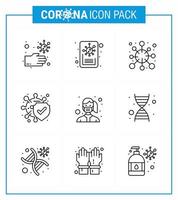 ícone de linha de 9 coronavírus definido sobre o tema da epidemia de corona contém ícones como máscara de proteção contra doenças seguras bactérias virais coronavírus 2019nov elementos de design do vetor da doença