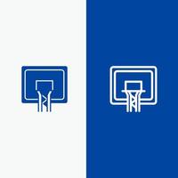 linha de placa de basquete de cesta de tabela e ícone sólido de glifo banner azul linha e ícone sólido de glifo banner azul