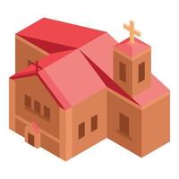 ícone da igreja de tijolos vermelhos, estilo isométrico vetor