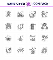 pacote de ícones de 16 linhas da doença do vírus corona suga como transporte manual pandêmico covid lavagem viral coronavírus 2019nov elementos de design do vetor da doença