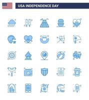 dia da independência dos eua azul conjunto de 25 pictogramas dos eua do coração dos eua americano americano americano editável dia dos eua vetor elementos de design