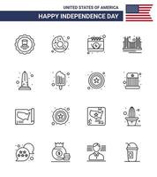 16 sinais de linha para o dia da independência dos eua marco dos eua ponte dourada americana editável elementos de design do vetor do dia dos eua