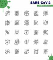 conjunto de ícones de 25 linhas de proteção covid19, como bactérias, segurança, mãos, proteção, bactérias, coronavírus viral, elementos de design de vetor de doença de 2019nov