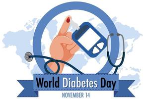 logotipo ou banner do dia mundial do diabetes com sangue no dedo e código automático de glicosura vetor