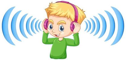 menino usando fones de ouvido com cancelamento de ruído vetor