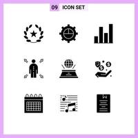 conjunto de 9 sinais de símbolos de ícones de interface do usuário modernos para apresentação holograma analítico mundo homem elementos de design de vetores editáveis