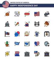conjunto de 25 ícones do dia dos eua símbolos americanos sinais do dia da independência para a cidade obus comida canhão eua editável dia dos eua vetor elementos de design