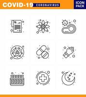 ícones de conscientização de coronavírus 9 ícone de linha corona vírus relacionado à gripe, como medicina, ciência, laboratório de alimentos, bio viral, coronavírus 2019nov, elementos de design de vetor de doença