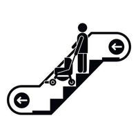 ícone de descida de carrinho de bebê de escada rolante de mulher, estilo simples vetor