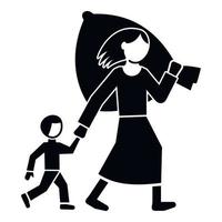 ícone de filho de mãe migrante, estilo simples vetor