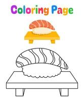 página para colorir com sushi para crianças vetor