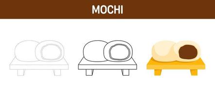 planilha de rastreamento e coloração de mochi para crianças vetor