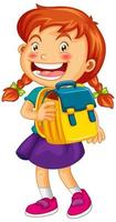 garota feliz segurando mochila escolar vetor