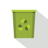 lixeira verde com ícone de símbolo de reciclagem, estilo simples vetor