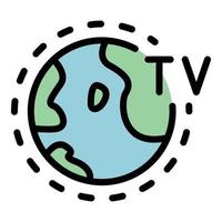 vetor de contorno de cor de ícone de reportagem de tv global