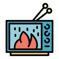 vetor de contorno de cor de ícone de notícias de incêndio de tv