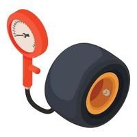 vetor isométrico do ícone do dispositivo de medição. novo pneu de kart e medidor de pressão dos pneus