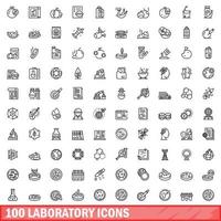 conjunto de 100 ícones de laboratório, estilo de estrutura de tópicos vetor