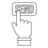 mão pressionando um botão com o ícone de envio de texto vetor