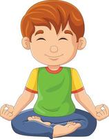garotinho dos desenhos animados fazendo posição de ioga de lótus vetor