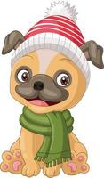 cachorrinho de desenho animado usando chapéu e cachecol vetor