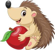 ouriço de bebê dos desenhos animados segurando a maçã vermelha vetor