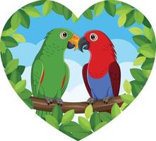 casal adorável de papagaios de desenho animado em galho de árvore vetor