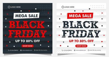 banners do evento black friday square em preto, branco e vermelho vetor