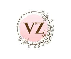 logo feminino inicial vz. utilizável para logotipos de natureza, salão, spa, cosméticos e beleza. elemento de modelo de design de logotipo de vetor plana.