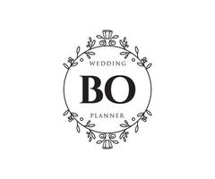 coleção de logotipos de monograma de casamento de carta inicial bo, modelos minimalistas e florais modernos desenhados à mão para cartões de convite, salve a data, identidade elegante para restaurante, boutique, café em vetor