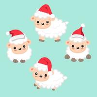 ovelhas usando chapéu de Papai Noel para a celebração do natal vetor
