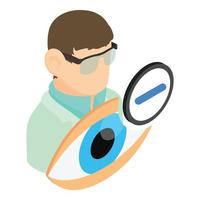 vetor isométrico de ícone de miopia de tratamento. oftalmologista olho humano sinal de menos