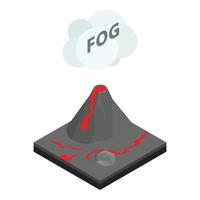 vetor isométrico de ícone de vulcão ativo. magma de erupção vulcânica e ícone de nuvem de neblina