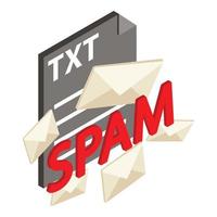 vetor isométrico de ícone de ataque de spam. envelope de spam fechado e formato de arquivo txt