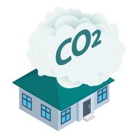 vetor isométrico de ícone de emissão de co2. nuvem de co2 sobre ícone de edifício residencial