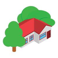 vetor isométrico do ícone da casa de campo. casa térrea com árvore verde de folha caduca