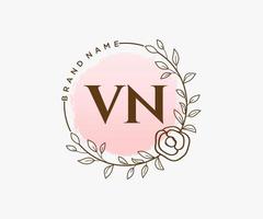 logo feminino inicial vn. utilizável para logotipos de natureza, salão, spa, cosméticos e beleza. elemento de modelo de design de logotipo de vetor plana.