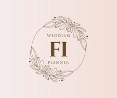 coleção de logotipos de monograma de casamento de letras iniciais fi, modelos minimalistas e florais modernos desenhados à mão para cartões de convite, salve a data, identidade elegante para restaurante, boutique, café em vetor