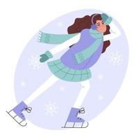 jovem patinando no inverno, ilustração de estilo simples vetor