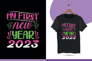 meu primeiro ano novo de 2023. modelo de design de vetor de feliz ano novo engraçado para crianças, bebê novato.