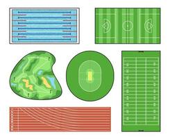 pistas de estádio e piscina, terreno, campo e quadra vetor